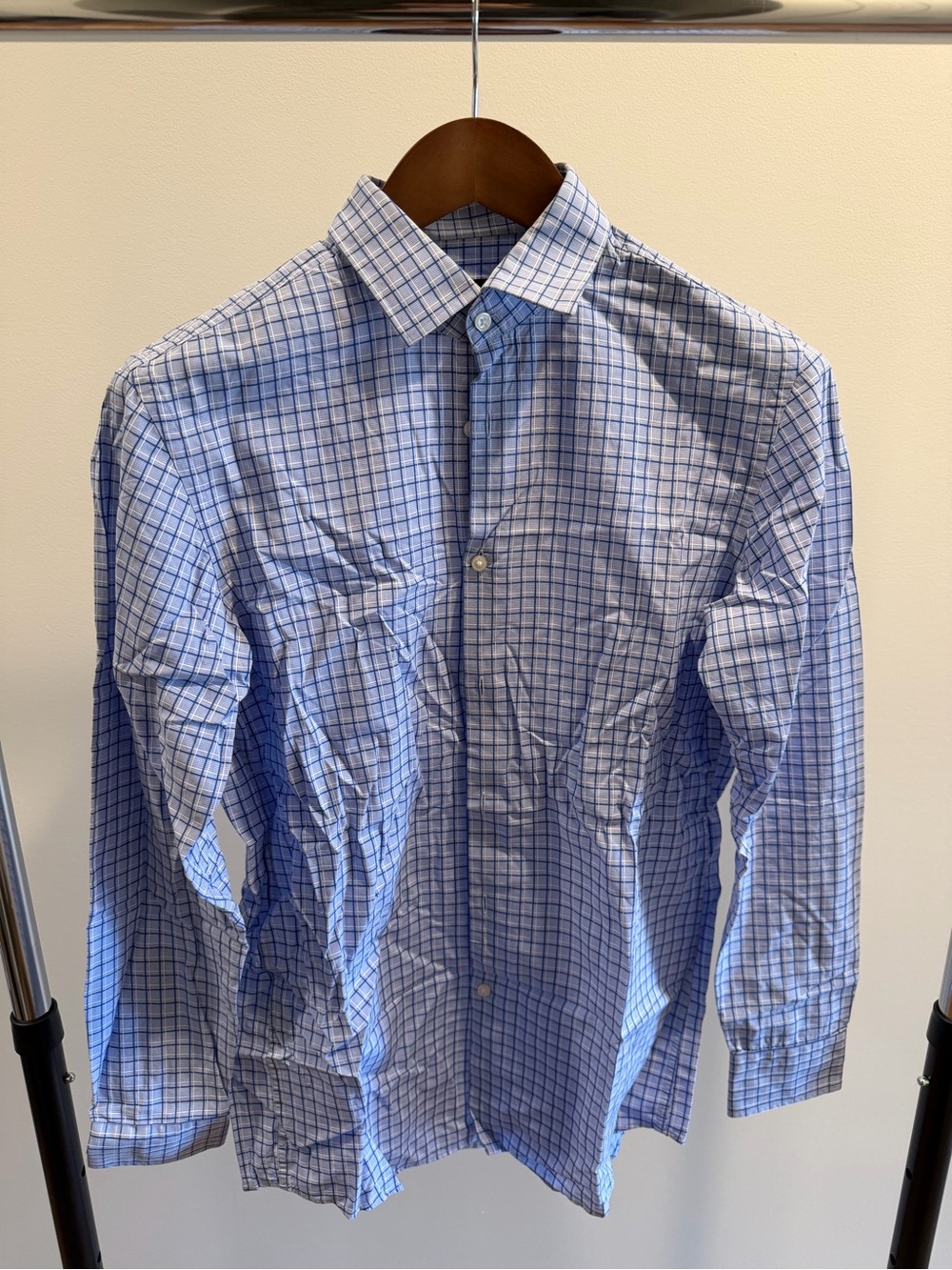 Hugo Boss Blue and White Windowpane Dress Shirt